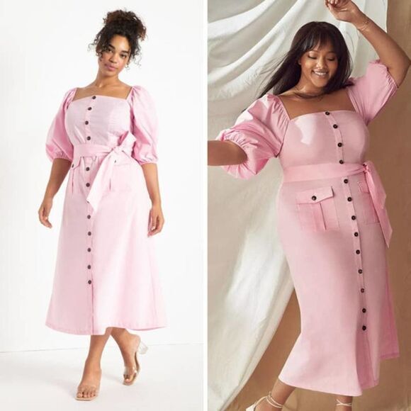 NEW Eloquii pink Puff Sleeve Dress with Pocket Detail, 20‎ - Picture 1 of 16
